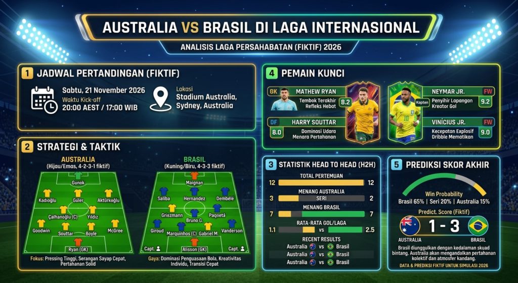 Australia vs Brasil di Laga Internasional: Jadwal, Strategi, Statistik, Pemain Kunci, dan Prediksi Skor