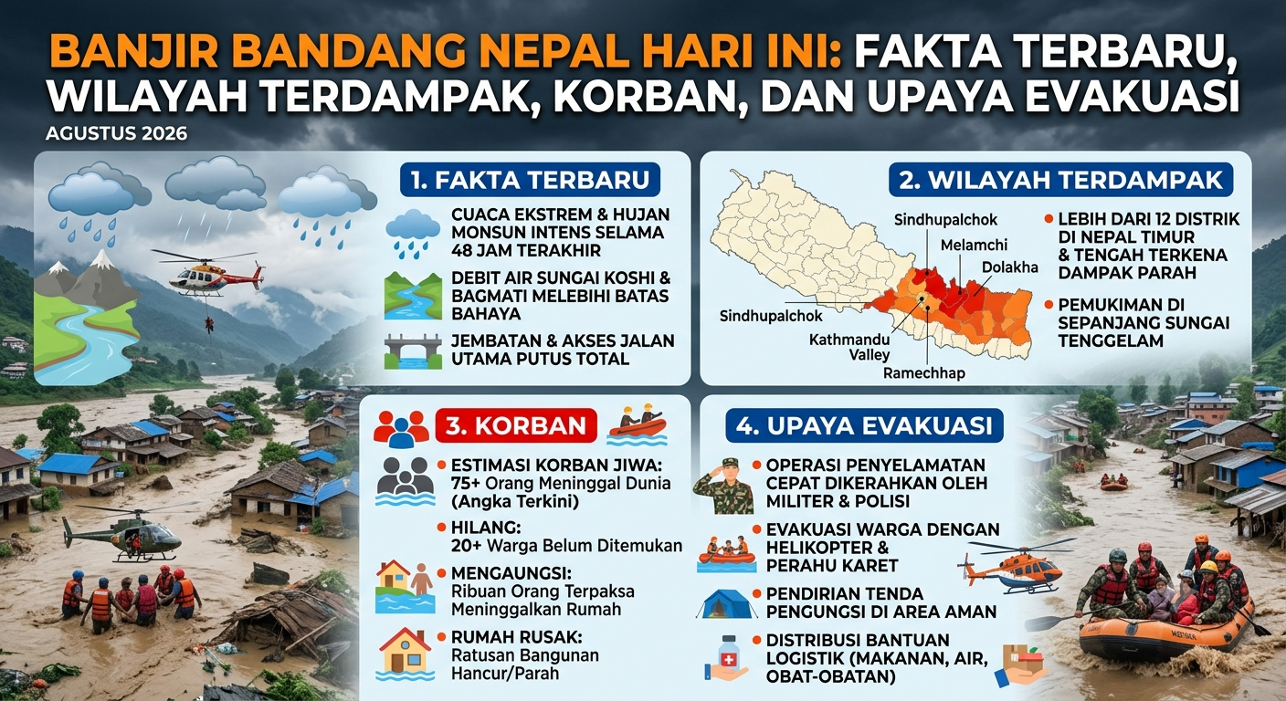 Banjir Bandang Nepal Hari Ini: Fakta Terbaru, Wilayah Terdampak, Korban, dan Upaya Evakuasi