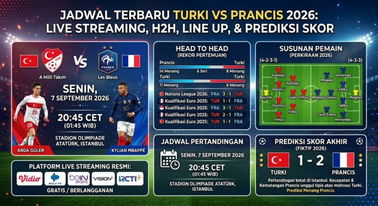 Jadwal Turki vs Prancis Terbaru: Live Streaming, H2H, Line Up, dan Prediksi Skor