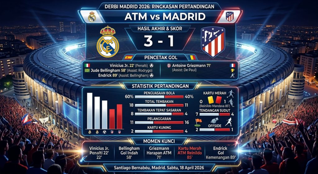 ATM vs Madrid 2026: Hasil Akhir, Skor, Pencetak Gol, dan Statistik Pertandingan