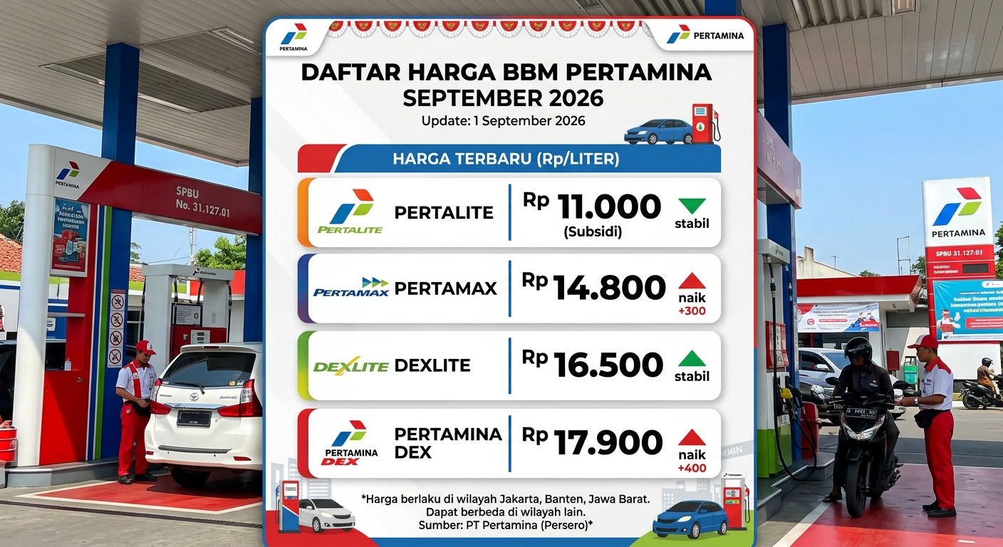 Harga BBM Pertamina September 2026: Daftar Pertalite, Pertamax, Dexlite, dan Pertamina Dex Terbaru