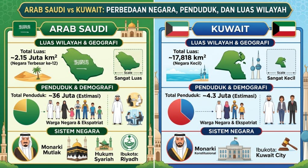Arab Saudi vs Kuwait: Perbedaan Negara, Penduduk, dan Luas Wilayah
