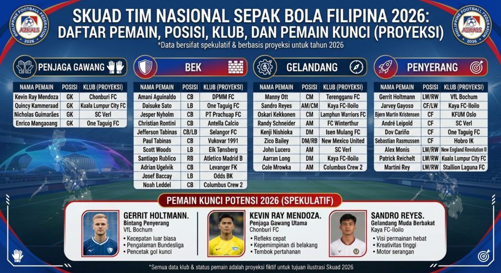 Skuad Tim Nasional Sepak Bola Filipina 2026: Daftar Pemain, Posisi, Klub, dan Pemain Kunci