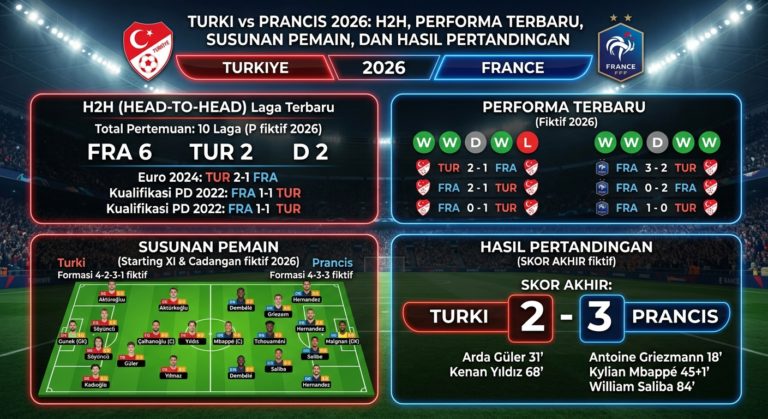 Turki vs Prancis 2026: H2H, Performa Terbaru, Susunan Pemain, dan Hasil Pertandingan