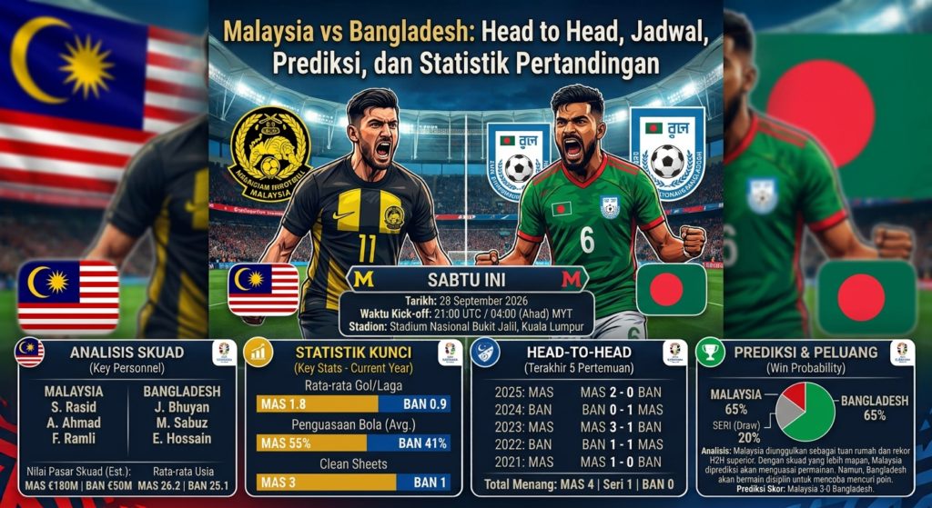 Malaysia vs Bangladesh: Head to Head, Jadwal, Prediksi, dan Statistik Pertandingan
