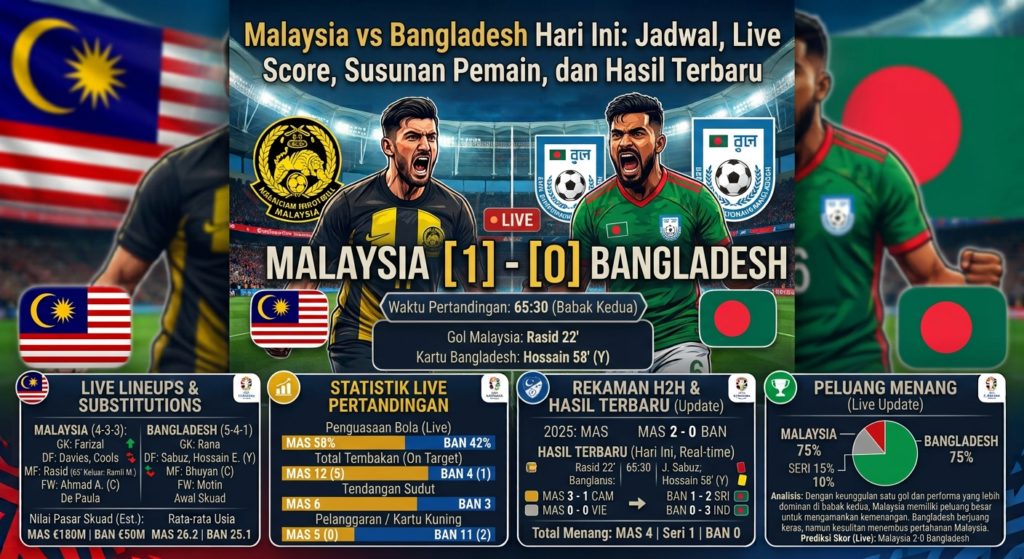 Malaysia vs Bangladesh Hari Ini: Jadwal, Live Score, Susunan Pemain, dan Hasil Terbaru