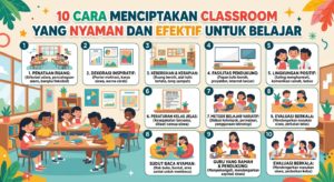 10 Cara Menciptakan Classroom yang Nyaman dan Efektif untuk Belajar, buatkan saya gambar dengan judul tersebut