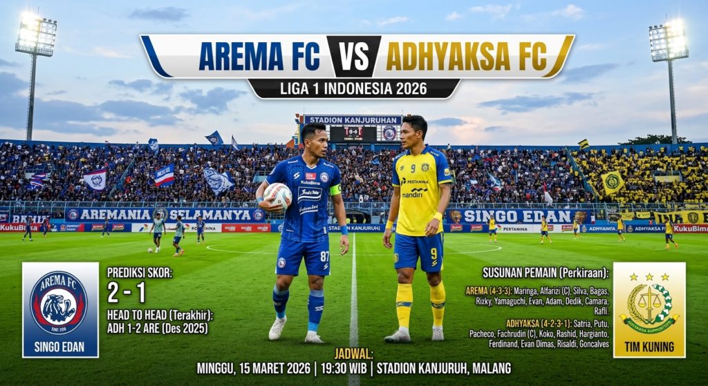 Arema FC vs Adhyaksa 2026: Prediksi Skor, Jadwal, Head to Head, dan Susunan Pemain