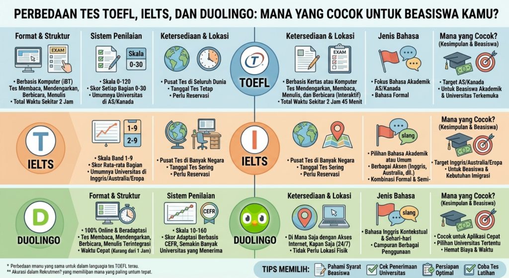 Perbedaan Tes TOEFL, IELTS, dan Duolingo: Mana yang Cocok untuk Beasiswa Kamu?