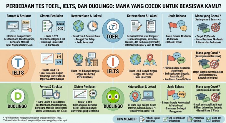 Perbedaan Tes TOEFL, IELTS, dan Duolingo: Mana yang Cocok untuk Beasiswa Kamu?