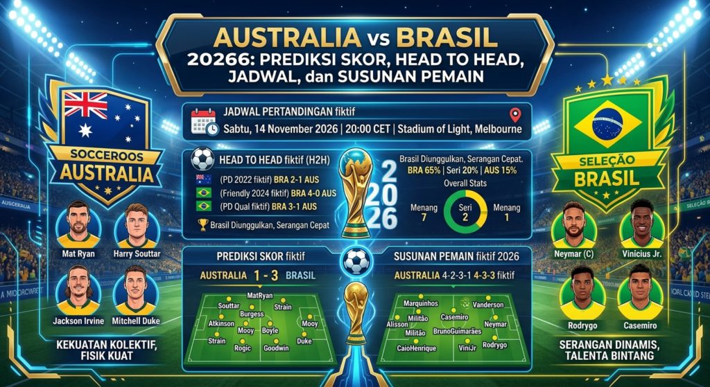 Australia vs Brasil 2026: Prediksi Skor, Head to Head, Jadwal, dan Susunan Pemain