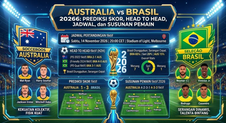 Australia vs Brasil 2026: Prediksi Skor, Head to Head, Jadwal, dan Susunan Pemain