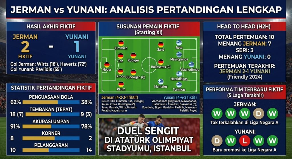 Jerman vs Yunani: Head to Head, Susunan Pemain, Statistik, Performa Tim, dan Hasil Akhir