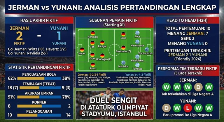 Jerman vs Yunani: Head to Head, Susunan Pemain, Statistik, Performa Tim, dan Hasil Akhir