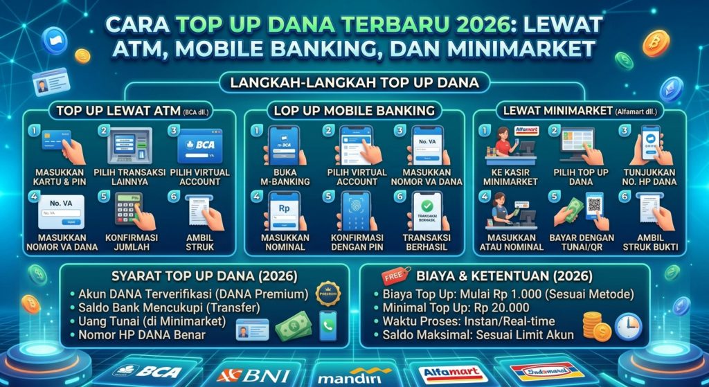 Cara Top Up DANA Terbaru 2026 Lewat ATM, Mobile Banking, dan Minimarket