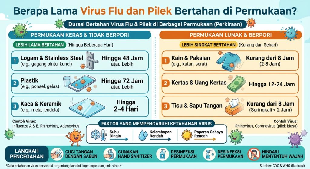 Berapa Lama Virus Flu dan Pilek Bertahan di Permukaan?