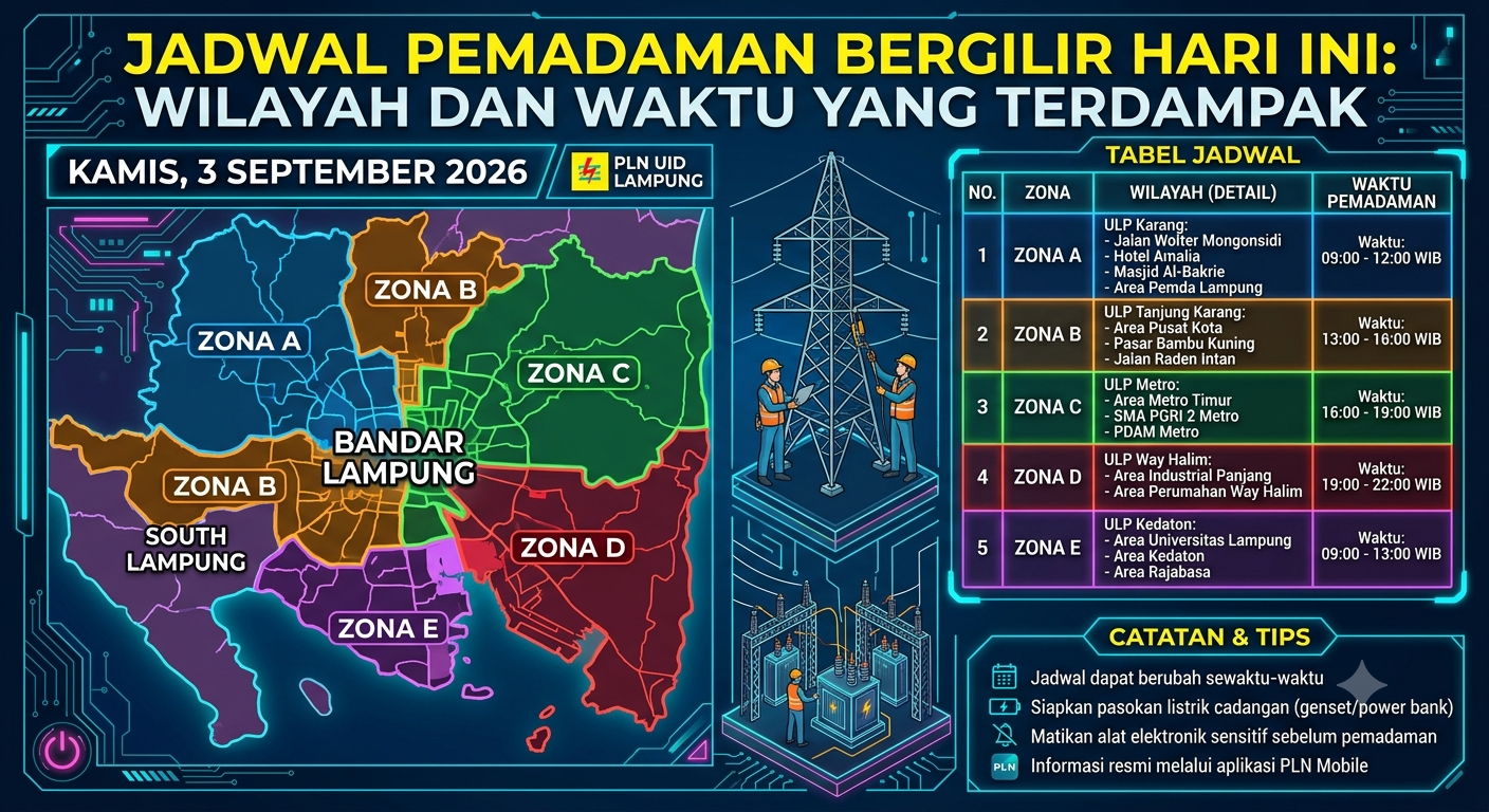 Jadwal Pemadaman Bergilir Hari Ini: Wilayah dan Waktu yang Terdampak