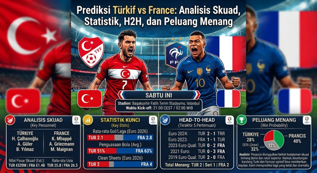 Prediksi Türkiye vs France: Analisis Skuad, Statistik, H2H, dan Peluang Menang