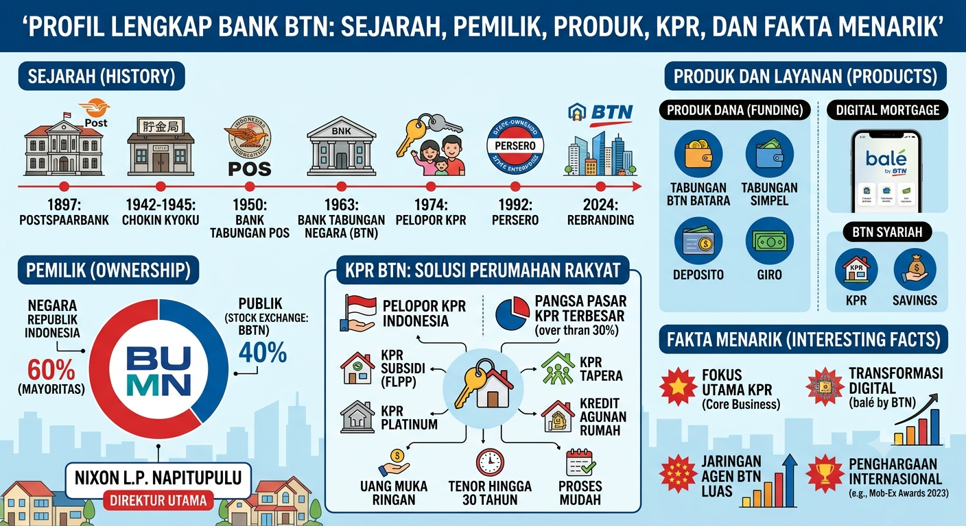 Profil Bank BTN Lengkap: Sejarah, Pemilik, Produk, KPR, dan Fakta Menarik