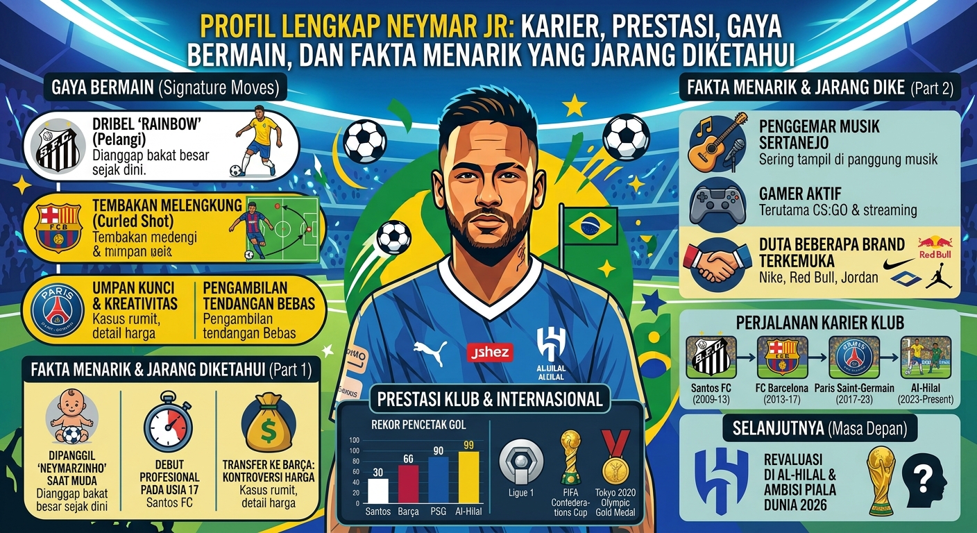 Profil Neymar Jr Lengkap: Karier, Prestasi, Gaya Bermain, dan Fakta Menarik yang Jarang Diketahui