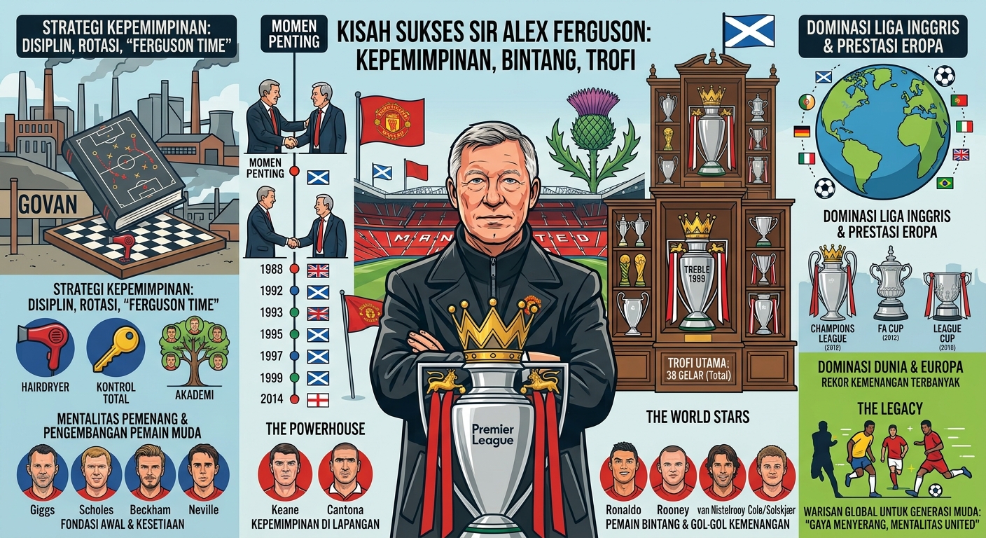 Kisah Sukses Sir Alex Ferguson: Strategi Kepemimpinan, Pemain Bintang, dan Trofi yang Diraih