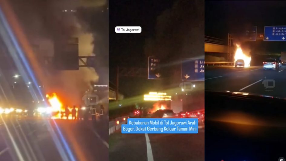 Mobil Xpander Terbakar di Lajur 4 Tol Jagorawi, Kemacetan Panik Menuju Jakarta