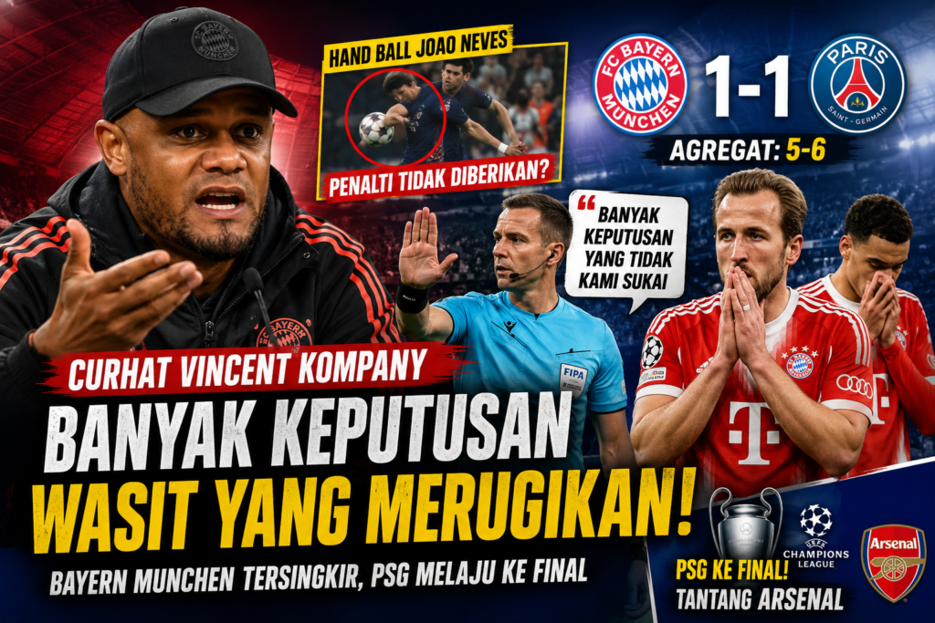 Curhat Vincent Kompany Setelah Bayern Munchen Didepak PSG: "Banyak Keputusan Wasit yang Merugikan!"