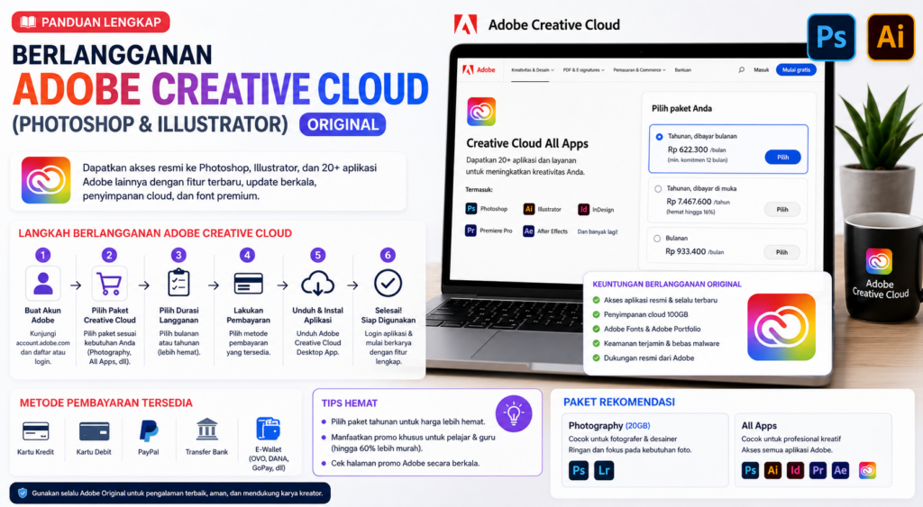 Panduan Berlangganan Adobe Creative Cloud Original 2026: Cara Legal Akses Photoshop & Illustrator