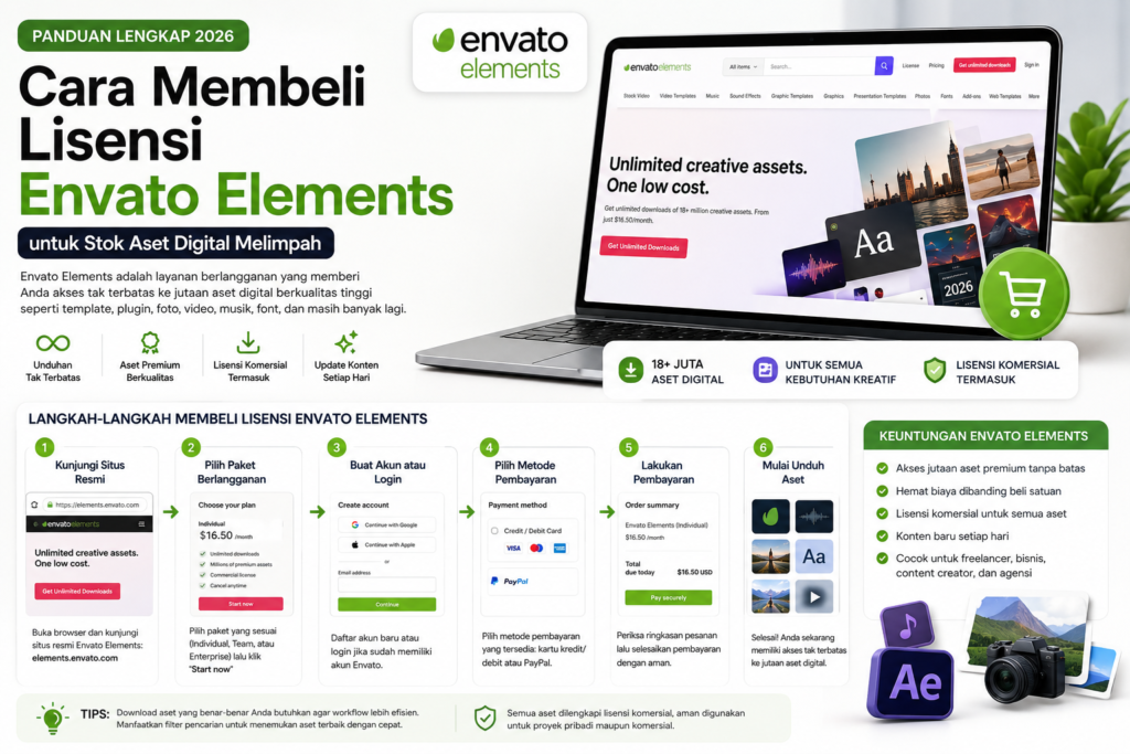 Cara Membeli Lisensi Envato Elements 2026: Panduan Akses Stok Aset Digital Tanpa Batas