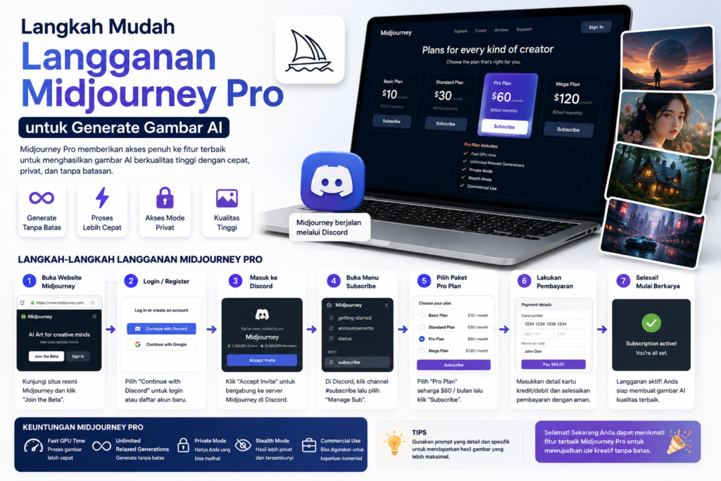 Langkah Mudah Langganan Midjourney Pro 2026: Panduan Generate Gambar AI Kualitas Tinggi