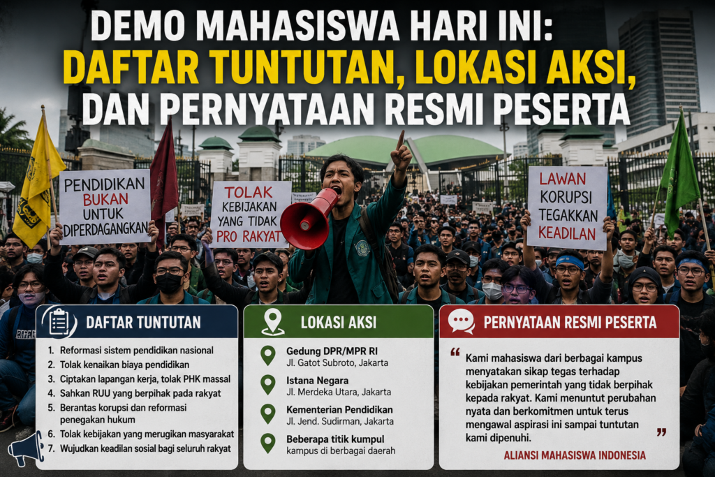 Demo Mahasiswa Hari Ini: Daftar Tuntutan, Lokasi Aksian Pernyataan Resmi Peserta