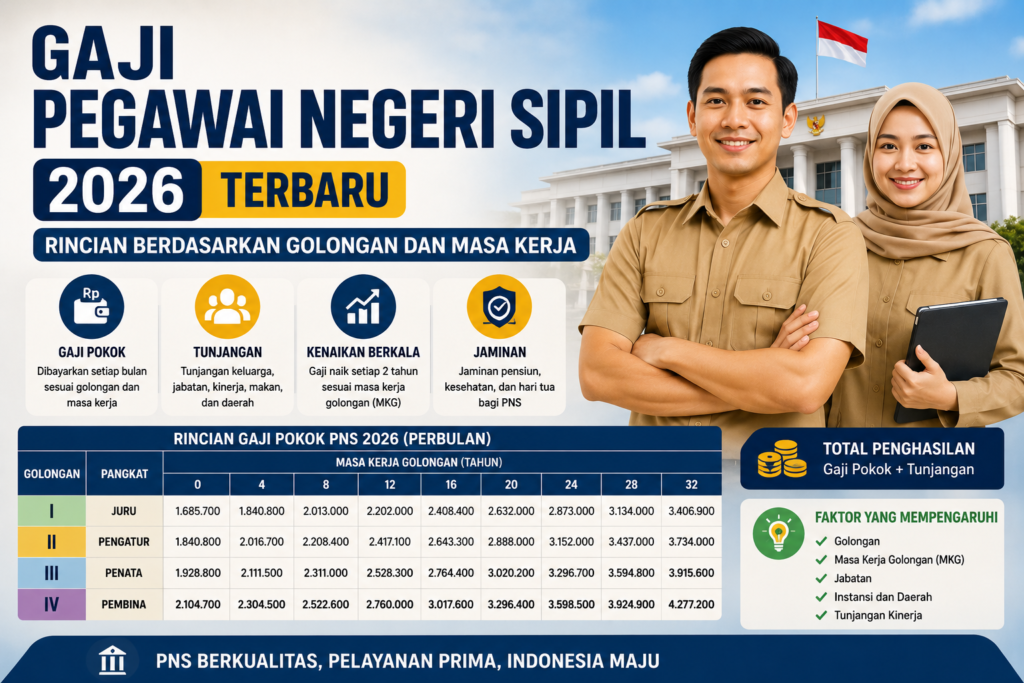 Gaji Pegawai Negeri Sipil 2026 Terbaru: Rincian Berdasarkan Golongan dan Masa Kerja