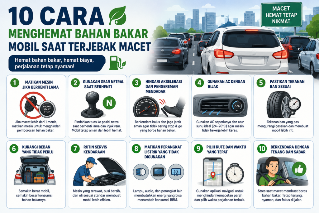 10 Cara Menghemat Bahan Bakar Mobil Saat Terjebak Macet