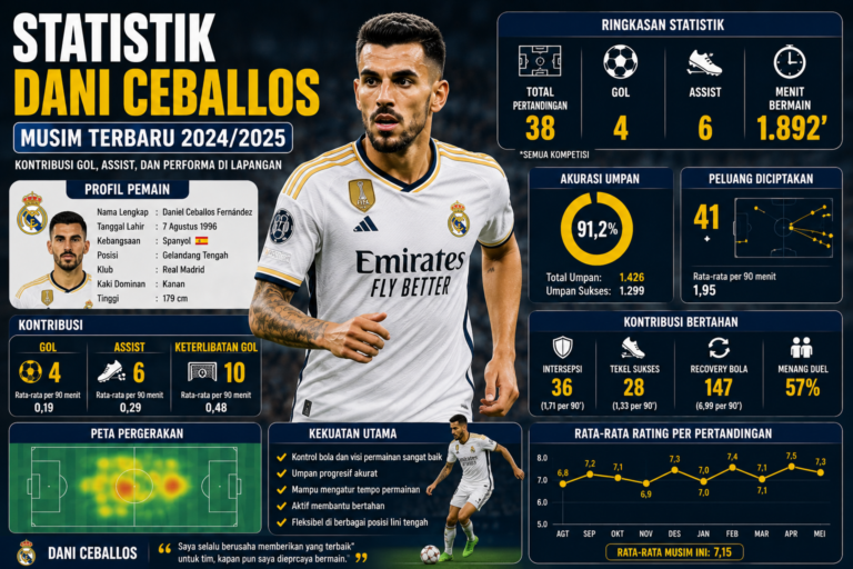 Statistik Dani Ceballos Musim Terbaru: Kontribusi Gol, Assist, dan Performa di Lapangan