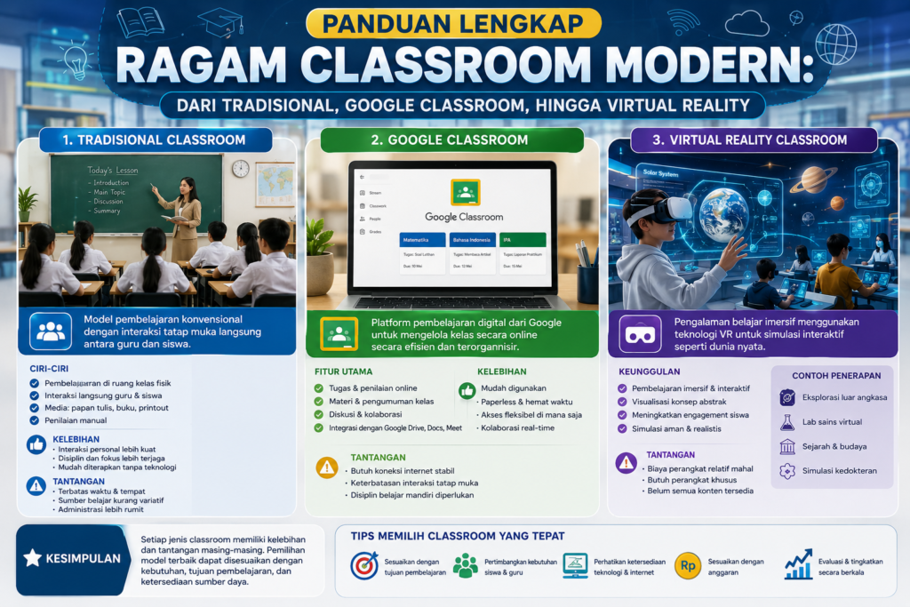 Panduan Lengkap Ragam Classroom Modern: Dari Tradisional, Google Classroom, hingga Virtual Reality