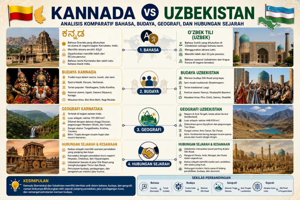 Kannada vs Uzbekistan: Analisis Komparatif Bahasa, Budaya, Geografi, dan Hubungan Sejarah