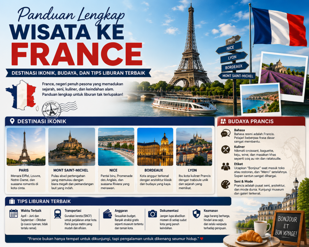 Panduan Lengkap Wisata ke France: Destinasi Ikonik, Budaya, dan Tips Liburan Terbaik