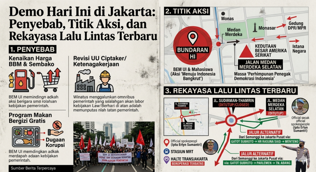 Demo Hari Ini di Jakarta: Penyebab, Titik Aksi, dan Rekayasa Lalu Lintas Terbaru
