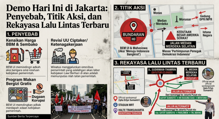 Demo Hari Ini di Jakarta: Penyebab, Titik Aksi, dan Rekayasa Lalu Lintas Terbaru