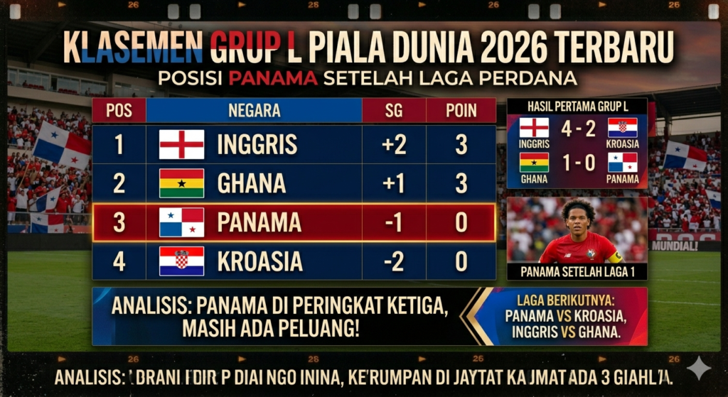 Klasemen Grup L Piala Dunia 2026 Terbaru: Posisi Panama Setelah Laga Perdana