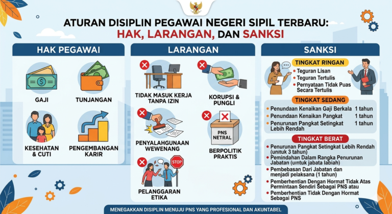 Aturan Disiplin Pegawai Negeri Sipil Terbaru: Hak, Larangan, dan Sanksi buatkan gambar Dari judul tersebut