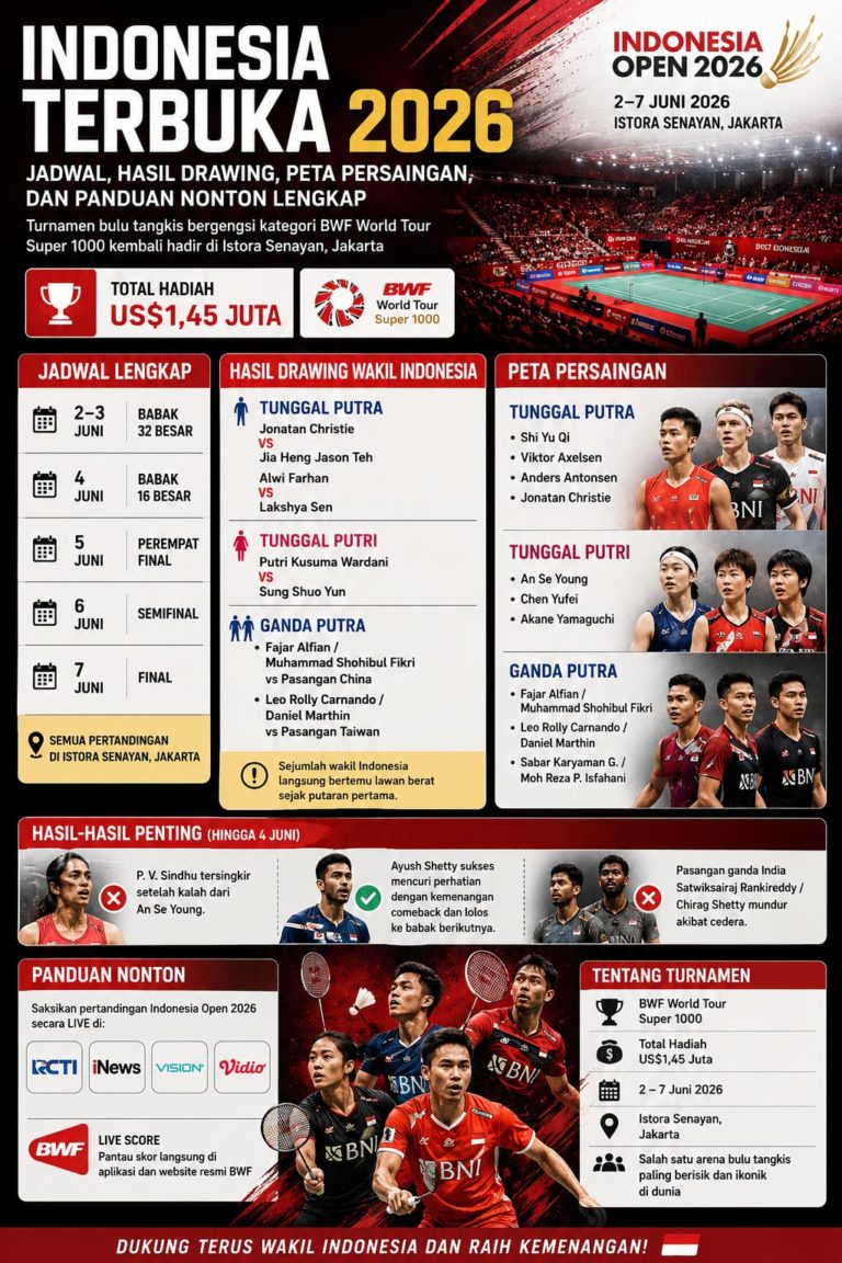 Indonesia Terbuka 2026: Jadwal, Hasil Drawing, Peta Persaingan, dan Panduan Nonton Lengkap