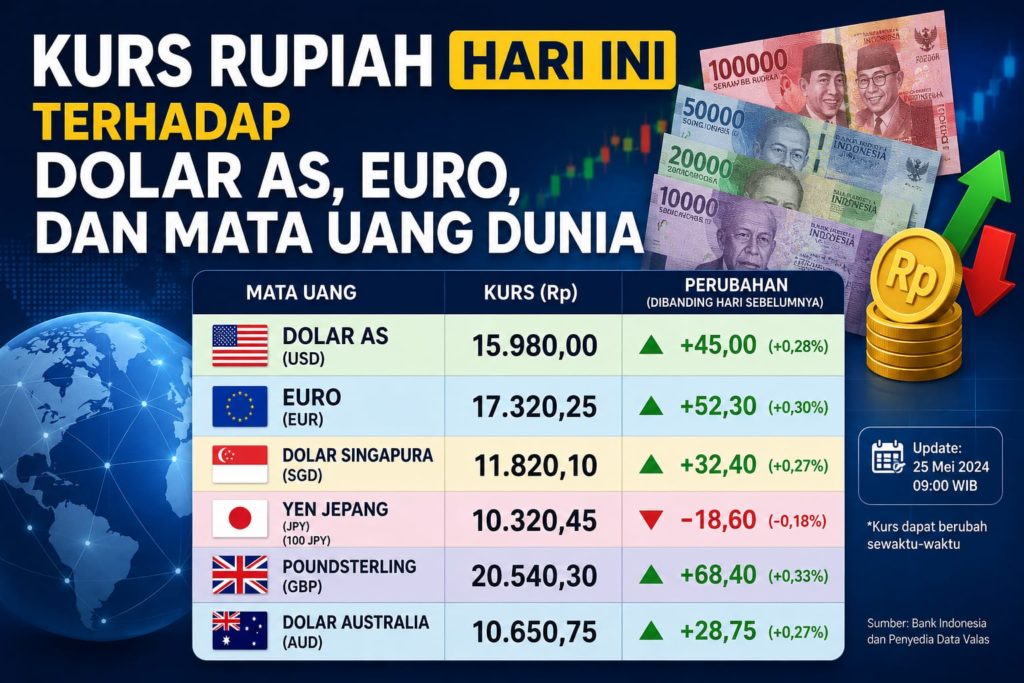 Kurs Rupiah Hari Ini terhadap Dolar AS, Euro, dan Mata Uang Dunia