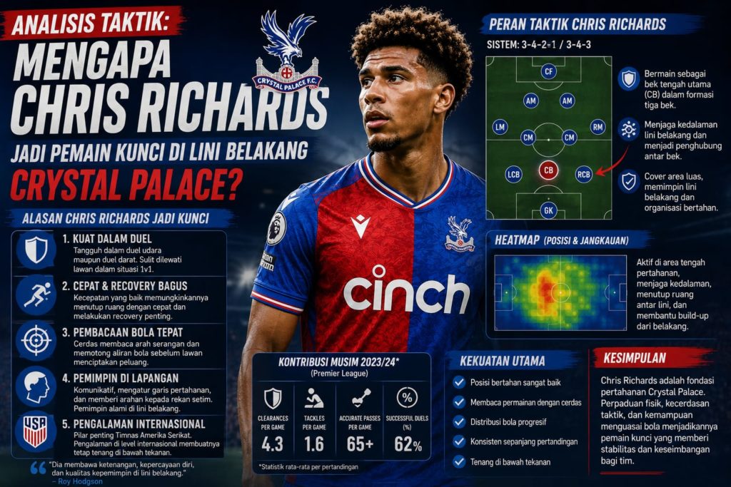 Analisis Taktik: Mengapa Chris Richards Jadi Pemain Kunci di Lini Belakang Crystal Palace?