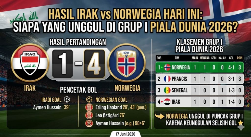 Hasil Irak vs Norwegia Hari Ini: Siapa yang Unggul di Grup I Piala Dunia 2026?