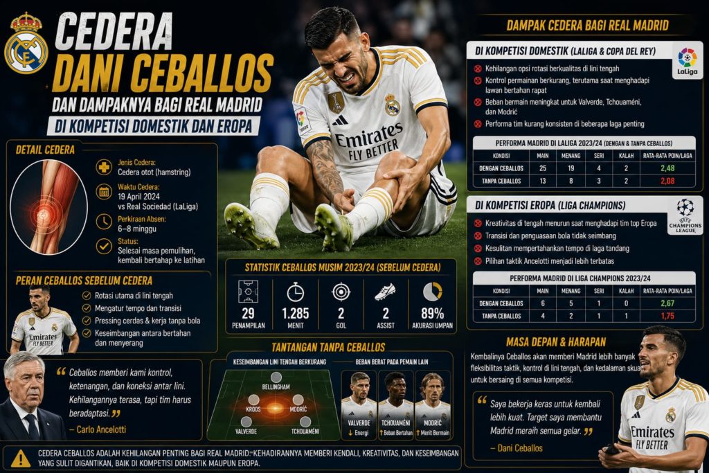 Cedera Dani Ceballos dan Dampaknya bagi Real Madrid di Kompetisi Domestik dan Eropa
