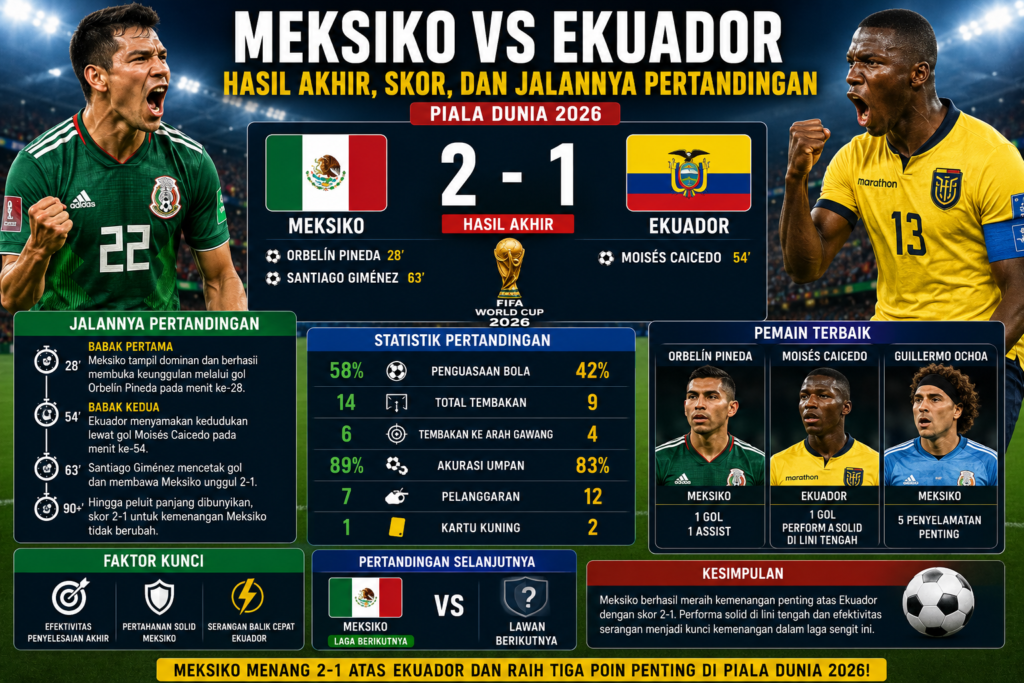 Meksiko vs Ekuador: Hasil Akhir, Skor, dan Jalannya Pertandingan Piala Dunia 2026