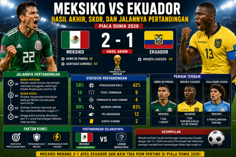 Meksiko vs Ekuador: Hasil Akhir, Skor, dan Jalannya Pertandingan Piala Dunia 2026