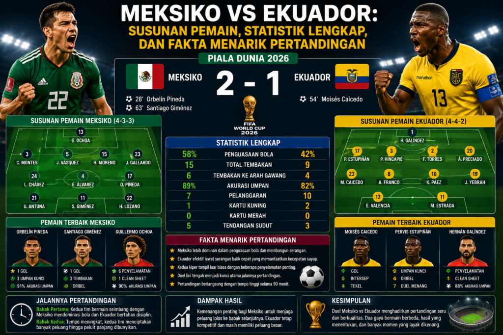 Meksiko vs Ekuador: Susunan Pemain, Statistik Lengkap, dan Fakta Menarik Pertandingan