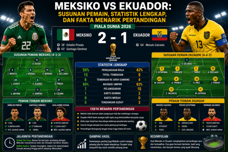 Meksiko vs Ekuador: Susunan Pemain, Statistik Lengkap, dan Fakta Menarik Pertandingan